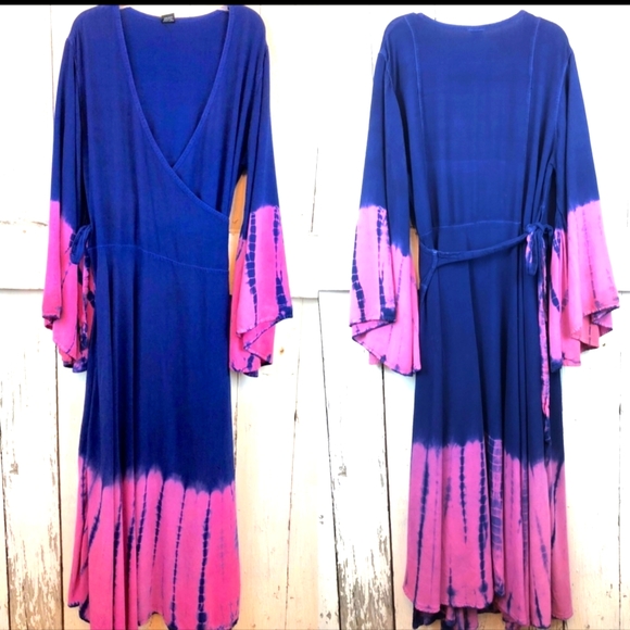 Jackpot Dresses & Skirts - Beautiful Blue & Pink Tie Dye Wrap Boho Dress szM GORGEOUS!